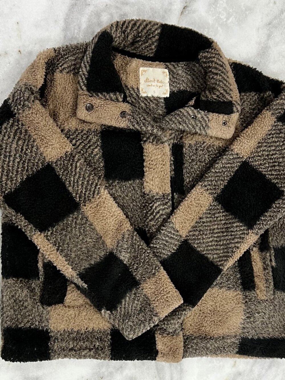 Sherpa Fleece Button Up Jacket Oversized Small